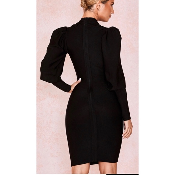 HOUSE OF CB Annika Black Bandage Puff Sleeve Dress - Picture 3 of 9